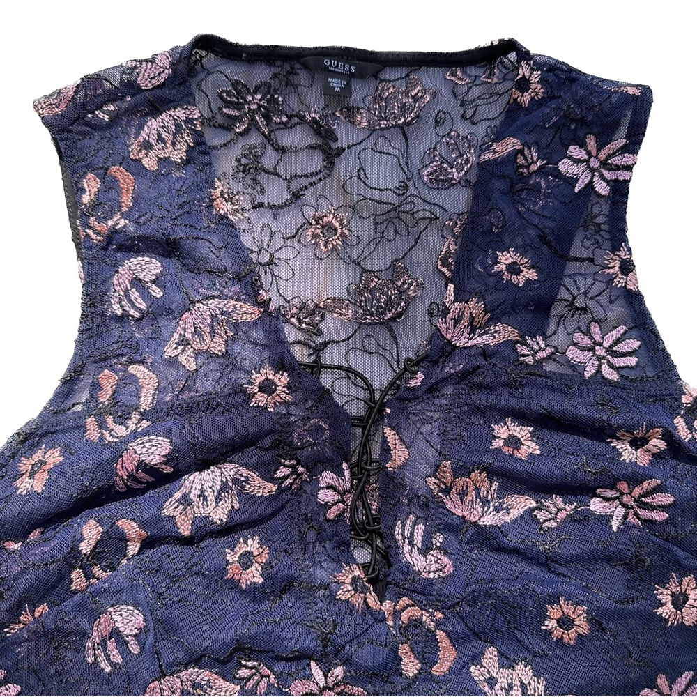 Guess 🌸 Blue Bodysuit with Pink Floral embroidery and back back, size: Medium💫 - Picture 5 of 8